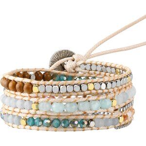 Boho 5 Wrap Bead Bracelet for Men Women - Handmade Adjustable Natural Chakras St